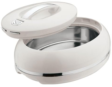 Elegante casseruola ovale isolata grande – coperchio aperto con una mano – 0,9 l – scaldavivande di lusso – ciotola termica per buffet/feste – contenitore per alimenti caldi in acciaio inox – argento