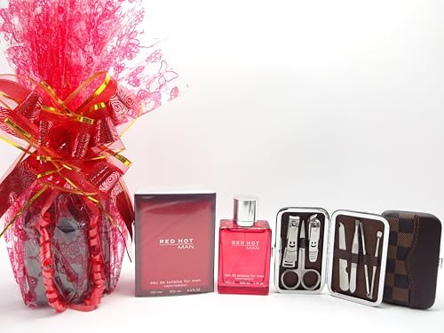 ROSSO HOT MAN 100ml EDT Profumo Per Gli Uomini Gratuito Manicure Tool Set Regalo Cesto Per Lui