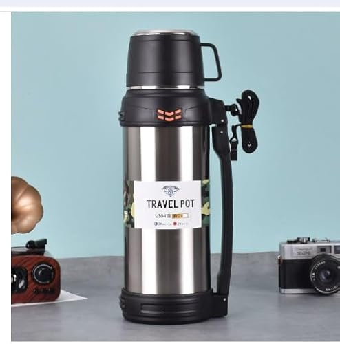 Kinberry Vacuum Insulated Bottle, 2L Stainless Steel Hot Water Flask, Large Capacity Leakproof Thermal Flask with Handle, Keeps Drinks Hot & Cold for 48 Hours, for Outdoor Travel Hiking Camping