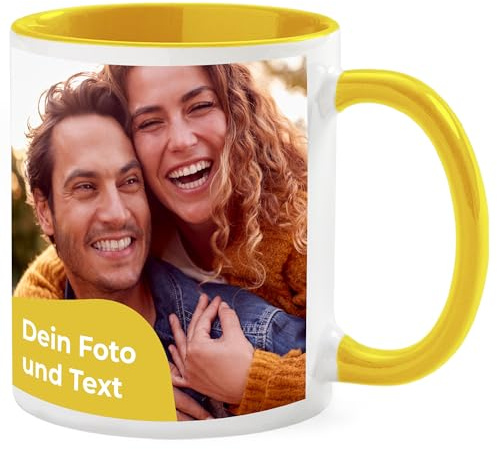 Cimpress Personalisierte Kaffeetasse mit Foto und Text, 325 ml, Gelb | Tasse selbst gestalten, Keramik, liebevolle Geschenkidee für Freunde, Familie oder Kollegen, ideal für Zuhause oder Büro