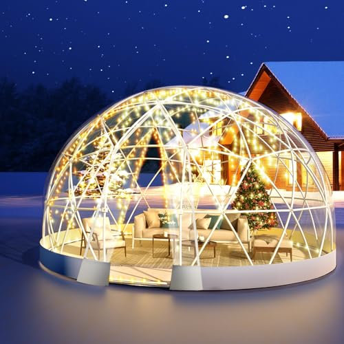 Garden Bubble Dome Tent, Geodesic Dome Greenhouse with PVC Clear Cover, Waterproof Garden Bubble Dome Tent House for Outdoor, Patio, Backyard, Party (White Edge, 3.6M)