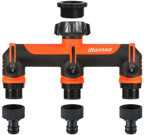 iBamso Divisor de Manguera de Jardín, Conector de Grifo de 3 Vías 3/4 «Divisor de Grifo de Jardín, Divisor de Grifo Mango Extendido, Adaptador de Grifo Conector de Manguera de Jardín - Naranja