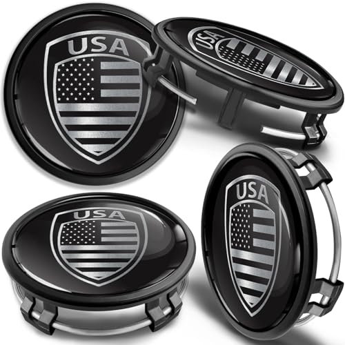 SkinoEu 4 x 75 mm Nabendeckel Felgendeckel Kompatibel mit Mercedes Benz Radnabenabdeckung Nabenkappen Felgenkappen Radkappen Alufelgen Silber Schwarz USA Flagge cm 2