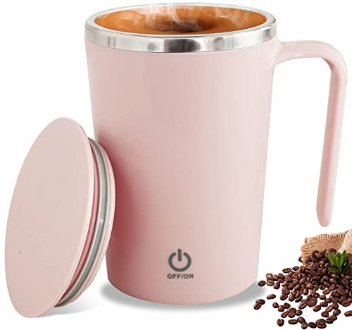 Gatphy Self Stirring Mug 400ML Coffee Mug Magnetic Stirring Cup USB Rechargeable Rotating Home Office Travel Mixing Cup Suitable for Coffee Milk Tea Hot Chocolate (Pink)