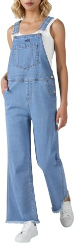 HISEA Denim Overalls Loose Fit for Women, Women's Jean Cotton Overall Bib Baggy with Barrel Leg for Summer and Work, Blue