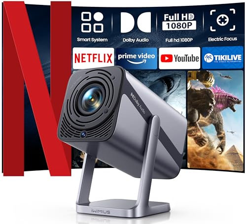 Smart Beamer 4K [Netflix Official | Dolby Audio] Full HD 1080P Beamer 600ANSI Smart-System Auto Fokus Auto Vertikale Trapezkorrektur WiFi6 Zweiwege-Bluetooth 20W Projektor Outdoor 360°Drehbar