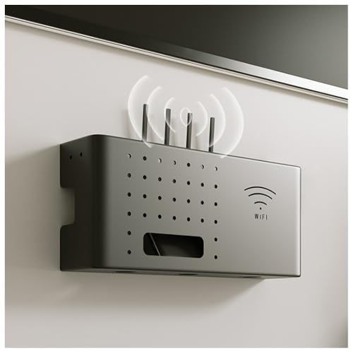 NUODWELL WIFI Router Aufbewahrungsbox, Wandmontiertes WIFI Lagerregal mit 1 kleinen Box, Innendekoration Lagerregal für Lagerung Router, Drähte, TV Set-Top-Boxen (Schwarz)