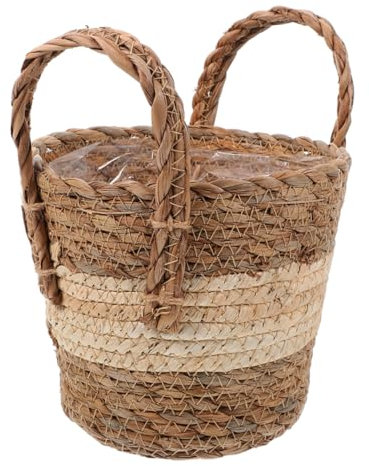 UPKOCH Macetero Estético de Fibra Natural Beige para Plantas y Suculentas, Cesta de Bulrush Diseño Rústico y Uso Interior para Ambiente Farmhouse