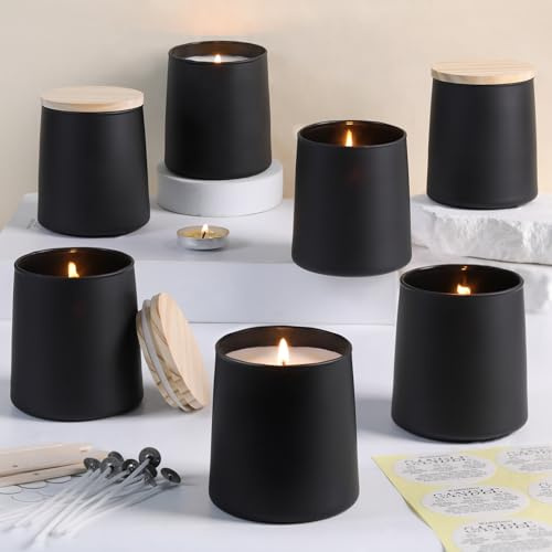 DARJEN 12 Stück mattschwarze Kerzengläser zur Herstellung von Kerzen, 266 ml, leere Glaskerzenherstellungsgläser mit Bastelsets, Kerzenherstellungszubehör, Kerzenbehälter für Heimwerker und Geschenke