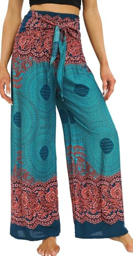 2025 Pantalon Bohème Femme Ete Elastique Taille Ample Pantalon Palazzo Chic Motif Hippie Plage