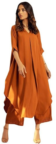 ANNI DESIGNER | Women's Pure Rust Cotton Matching Set | Trapeze Kurta with Trousers | Ethnic Two Piece Set | Casual and Office Coord Set for Women | Elegant Dress