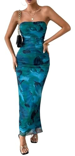 Sukiglam Vestito Donna Sexy Senza Spalline Abito Lungo Elegante Senza Maniche Stampa Floreale Maxi Abiti con Spacco Estivi Vestiti da Cerimonia Aderente Tubino per Sera Cocktail Nozze Festa Discoteca