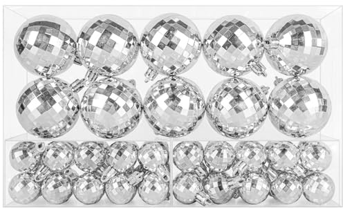 50 PCS Silver Mirror Disco Balls, Christmas Tree Baubles, Hanging Disco Balls for Home Party Christmas Wedding Decorations, 1.57 Inch and 3.15 Inch
