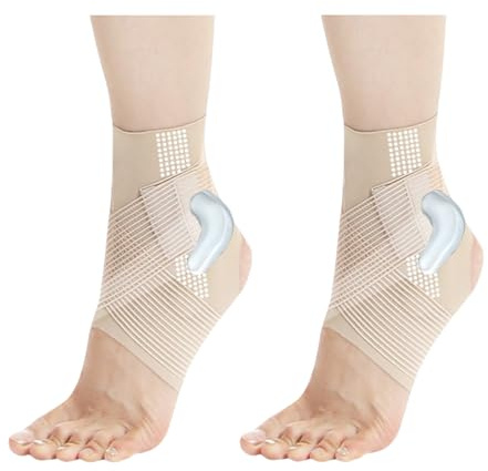 HSTWODE 2 Stück Sprunggelenkbandage | Bandage Fußgelenk | Atmungsaktiv Fußbandage | Flexible knöchelbandag | Rechte und Linke Fußgelenk (Hautfarbe, L)