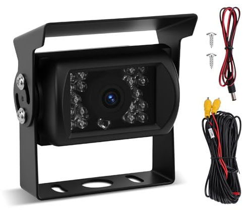 Avutrel - Cámara de marcha atrás con 18 LED infrarrojos para función de visión nocturna, impermeable IP67, compatible con coches, camiones, autocaravanas, tractores, automóviles, remolques
