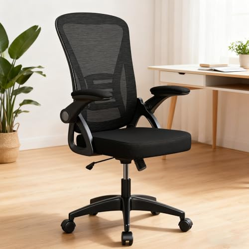 GartistGo Bürostuhl Bürostuhl mit klappbaren Armlehnen, ergonomischer Computerstuhl, 360°-Drehstuhl, verstellbare Lordosenstütze, (150 kg Fassungsvermögen) und atmungsaktive Netzlehne