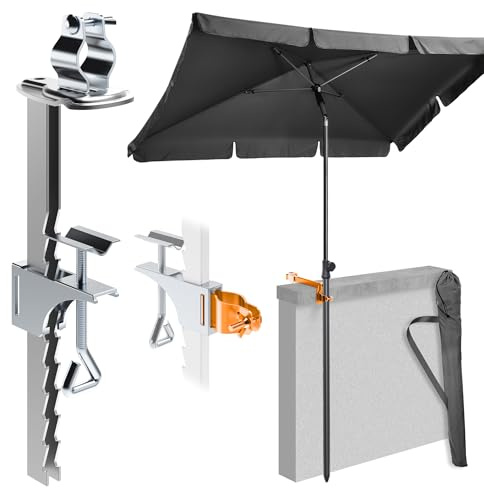 4smile Sonnenschirm Balkon SunnyShade 3-in-1 SET in Anthrazit - UPF 50+ Sonnenschirm rechteckig 200 x 125 cm + Balkon/Wand-Sonnenschirmhalter, Wandhalterung für Sonnenschirmstange + Sonnenschirmhülle