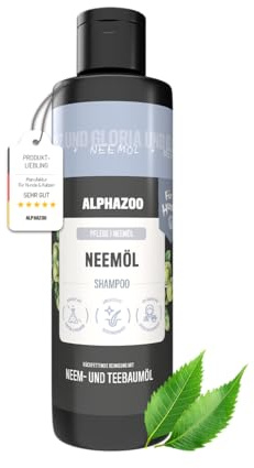 alphazoo Neemöl Shampoo für Hunde 250ml - Mildes Hundeshampoo für Empfindliche Hundehaut, Mit Neemöl & Teebaumöl, Ohne Silikone & Parabene - besonders hautfreundlich
