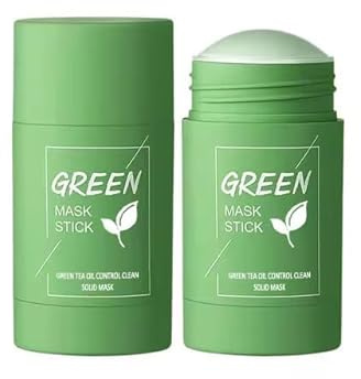 2x Green Tea Oil Control Mask Stick, Pore Cleansing Solid Mud Mask with Green Tea Extract, Glycerol and Vitamin E