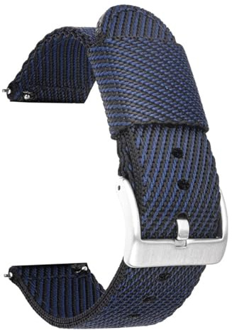 Nylonvävd herrklocka med klassisk rem, snabbkoppling, robust ersättning, casual(Blue Black (Silver Button),20mm)