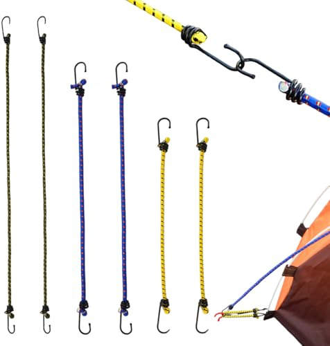 Set of 6 Elastic Rope, 3 Sizes of Elastic Bands with Hooks, Elastic Ropes with Hook, Heavy Duty Elastic Rope Hook for Tarpaulins, Luggage Carriers, Cars and Bikes