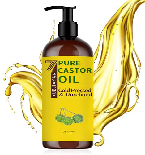 Castor Oil Organic Hexane Free Glass Bottle with Pump - Pure Organic Castor Oil Cold Pressed Natural for Healthy Skin Face Body Eyelashes Brow Hair Growth
