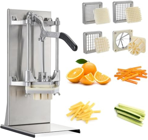 Cortador de patatas fritas y picador de verduras 4 en 1 con cuchillas de acero inoxidable, for uso doméstico, en bares y restaurantes.