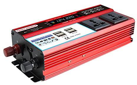 Convertidor de corriente para vehículo, 1500 W CC, 12 V a 220 V CA, seno modificado universal con diseño portátil, carcasa de aluminio totalmente mental, rendimiento estable, alta eficiencia de