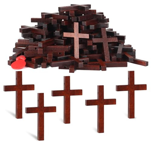 Holzkreuz Kleine Kreuz Holz Anhänger Osterkreuz Retro Mini Kreuzs Deko Mit Nadeleinfädler Kette für DIY Ostergeschenke Halskette Schlüsselanhänger Handmade Schmuck Kreuzzubehör (A-72pcs)