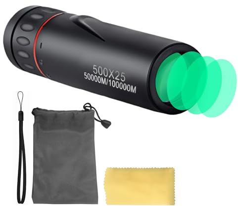 Mini monokulär 500 x 25 mm - HD optisk, stark synförstoring, ultraportabel vandring, observation, fåglar, camping, konserter | kompakt utomhusutrustning för vuxna | idealisk