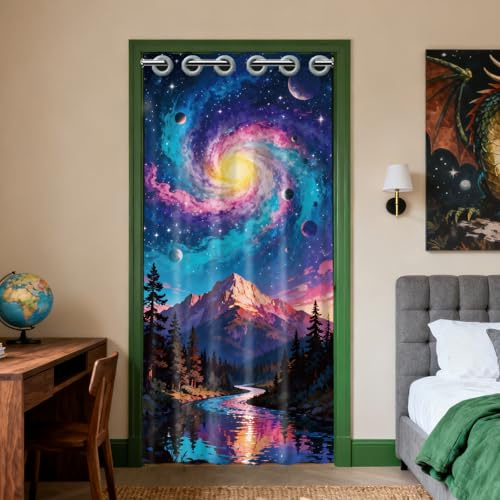 CONCHLERY Psychedelischer Wald Türvorhang, Galaxy Space Muster, 200x100 cm, Polyester, Raumteiler, Bunt