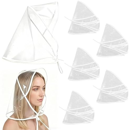 BDGYCK 6 Stück Regenhaube Transparent, Regenhaube mit Visier, Schützt Die Frisur Kunststoff Regenhut, wasserdichte Regenkappe, für Kopfregenbekleidung Outdoor-Aktivitäten (Weißer)