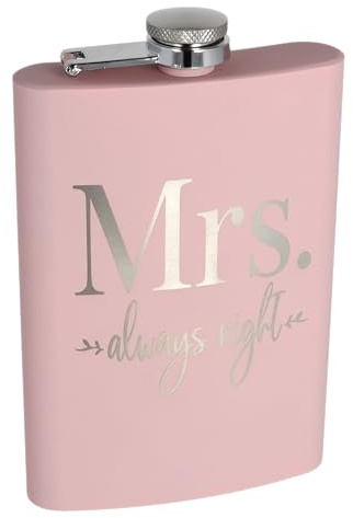 Flachmann Edelstahl 266 ml (9 oz)–Soft Touch Silikonbeschichtung|Lasergravur dauerhaft|Auslaufsicher|Geschenk für Männer & Frauen|Outdoor|JGA|Wandern|Party (MRs Right - rosa)