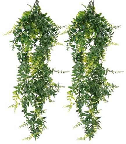 2 Pack Artificial Hanging Plants 80cm, Fake Ferns for Indoor Outdoor | UV Resistant Plastic, Lifelike Cascading Design, Low Maintenance No Watering, for Garden Patio Balcony and Terrariums