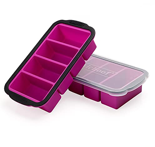 Bandeja de congelación extragrande de 1 taza para sopa, caldo, salsa o mantequilla, bandejas de cubitos de hielo con tapa, moldes de silicona para congelador, bandejas de sopa, hace cuatro grandes