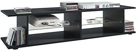 Vladon TV Board Movie V3 Lowboard 134 x 29 x 37,5 cm mit 6 offenen Fächern, Korpus in Schwarz matt