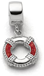 DUR Einzel Charm-Anhänger Rettungsring aus 925er Sterling-Silber mit Koralle in der Farbe Silber und Rot, Maße: 1x1 cm, F308