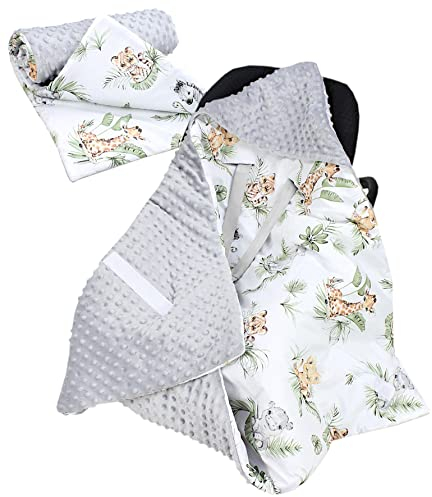 TupTam Manta de Bebé 85 x 85 cm para el Asiento del Coche Buggy Asiento Minky Algodón, Safari/León/Marrón/Hojas/Verde, Otoño/Invierno - 85 cm x 85 cm
