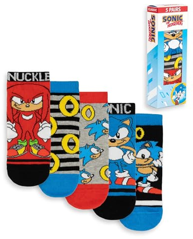 Sonic The Hedgehog Socken 5er Pack Kinder | Jungen Mädchen Knöchel Charaktere Power Ringe Mehrfarbige Schuhe | Spielzubehör Merchandise