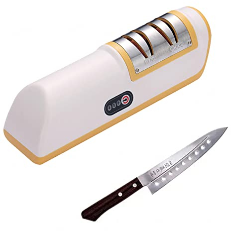 Affilacoltelli da cucina per coltelli dritti e seghettati, Affilacoltelli, Affilacoltelli manuale a 3 stadi, Base antiscivolo per Kinfe da cucina,C