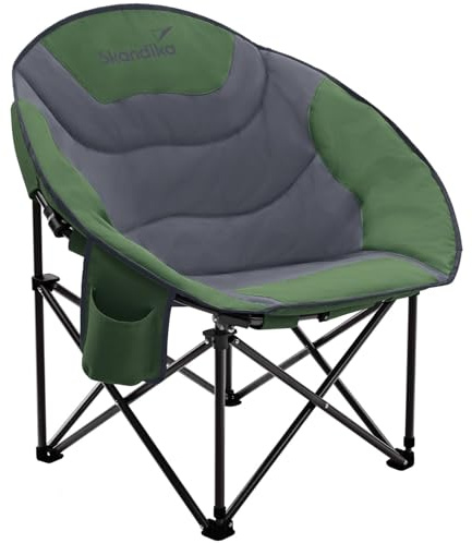 Skandika Moonchair Sirkka | Bequemer Campingstuhl, gepolstert, klappbar, Kühlfach, Getränkehalter, Tragegriff und Tragetasche, Anti-Rutsch-Füße, max. 150 kg | Camping Sessel, Mondsessel (grün/grau)