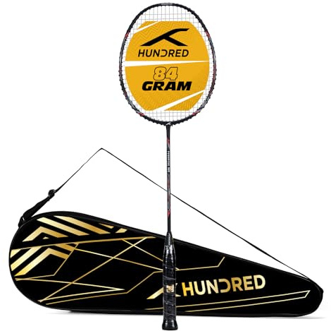 HUNDRED POWERTEK 900 Badmintonschläger mit Bezug SCHWARZ ROT, Größe: Standard, Griffgröße: 3 1 4 Zoll Powertek 900-Serie Aufgereiht Vollgraphit Für fortgeschrittene Spieler Gewicht: 84 Gramm
