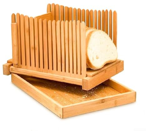 Bread Slicer, Wooden Homemade Bread Slicer Adjustable Foldable Slicing Cutting Boards Toast Slicing Cutter Machine for Kitchen(Wave)