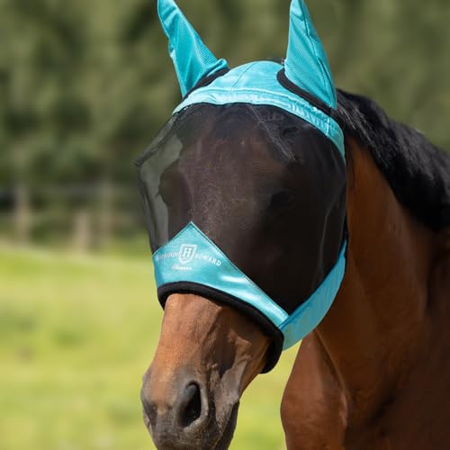 Harrison Howard Horse Fly Mask with Ears, Half Face Fly Mask for Horses, UV Protection, Large Eye Space Teal L
