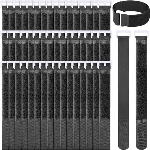 SAISN Lot de 50 attaches de câble réutilisables noires très résistantes réglables de 30,5 cm avec crochet et boucle de fixation en nylon avec boucle pour la gestion des câbles