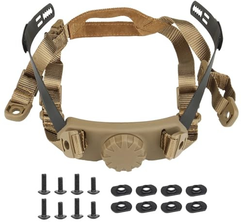 Peminkoo Correa Ajustable para Casco táctico rápido Sistema de suspensión para Casco Militar Airsoft Correa de Bloqueo para la Cabeza para Casco Fast SF de Corte Alto (Khaki)