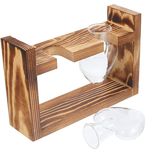 Parliky Desktop Pflanzen Terrarium Vase Aus Glas Mit Holzständer Transparente Blumenterrarium Für Büro Und Wohnraumdekoration Für Wasserpflanzen Und Luftpflanzen
