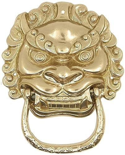 SGKOMN Türklopfer für die Haustür, dekorative Türklopfer aus Messing, Löwe, antike chinesische Türklopfer, Türklopfer für die Haustür, antikes Messing,Gold 18.5 * 24cm