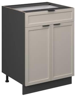 Vicco Küchenunterschrank Fame-Line, GrauBeige, 60 cm | MDF-Front · Ohne Arbeitsplatte · Höhenverstellbare Füße · Metallgriffe · Soft-Close