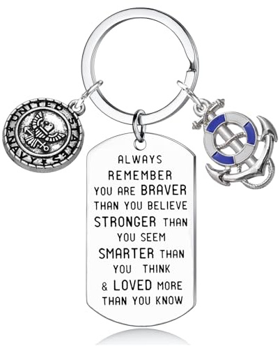 Naval Academy Gifts Navy Inspirational Keychain Gift for Men Deploying Partner Gift Navy Jewelry Deployment Gifts, White, One size